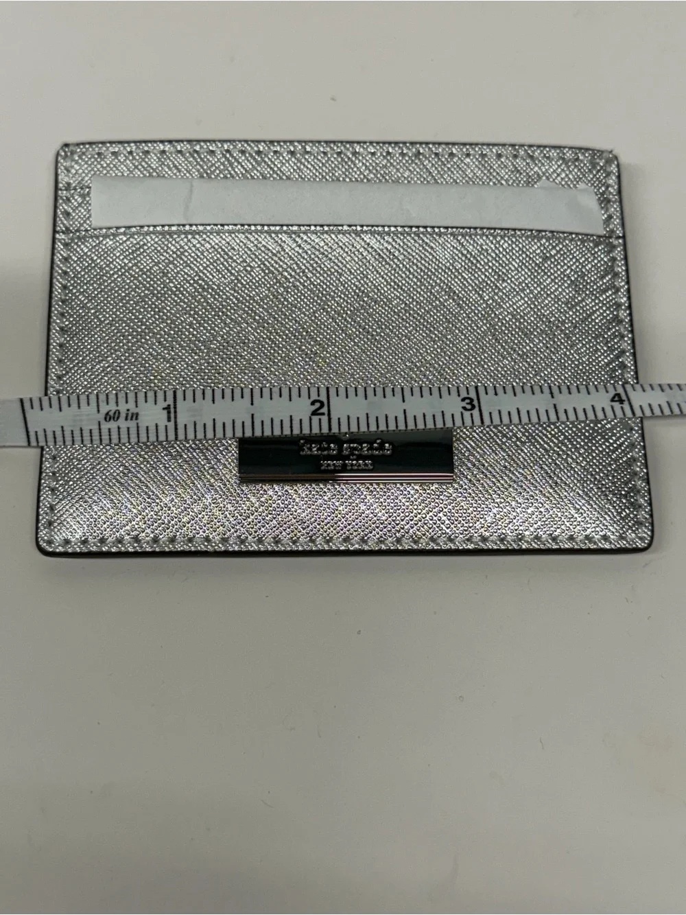 Kate Spade Kenzie Metallic Saffiano Card Holder Silver Lunar Light NIB